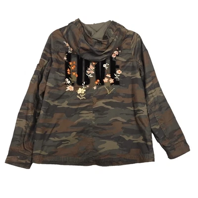 Chaqueta para mujer American Eagle talla M camuflada capucha cremallera bordada amor floral Foto 1 de 4