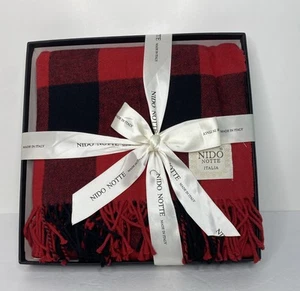 Nido Notte Red & Black Plaid Oversized Throw Blanket 51" X67" Italy Soft NIB - Picture 1 of 5