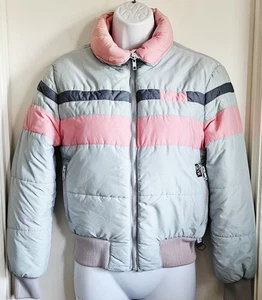 Vintage 80s SKYR Puffer Women's Jacket Ladies  Size S Pink & Gray Colorblock  - Picture 1 of 20