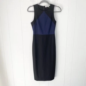 Diane von Furstenberg DVF Midi Dress Women’s 0 Black Blue Wool Sleeveless Sheath - Picture 1 of 18