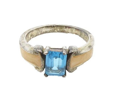 AVON 925 Sterling Silver  Vintage Blue Topaz & Enamel Band Ring Sz 8  RG15542 - Image 1 of 4