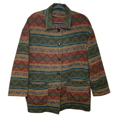 Vintage 80s Southwestern Jacket Earthy Toned Sz M Oversized Woven Wool Blend Foto 1 de 4