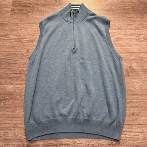 Johnston & Murphy Vest Men Medium Blue Cotton Full Zip Preppy Sleeveless Adult - Picture 1 of 9