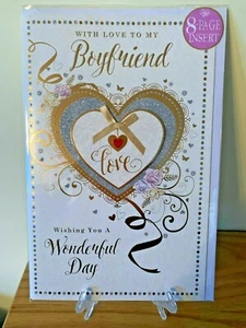 Large Happy Birthday Card For Boyfriend - 8 Page Insert Gold Foil Glitter - Picture 1 of 6