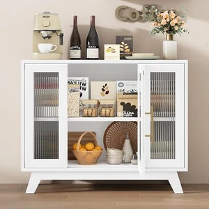 36" Modern Sideboard Cabinet Buffet Storage Cabinet with Fluted Glass Door - Picture 1 of 8