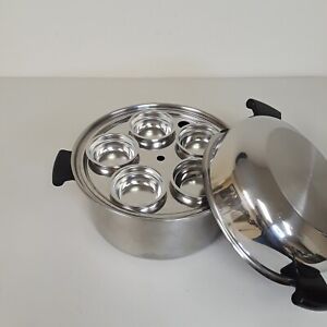 Amway Queen Stainless Steel Pot with Dome Lid & Egg Poacher 6 Qt. Clean