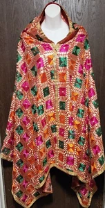 Bridal Embroidered silk punjabi Indian Pak Phulkari Dupatta wedding scarf wrap - Picture 1 of 4