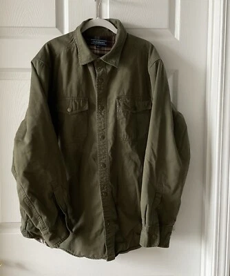 Croft & Barrow Vintage Para Hombres Grande Verde Camisa Chaqueta Bolsillo Cuadros Franela Forrada Foto 1 de 4