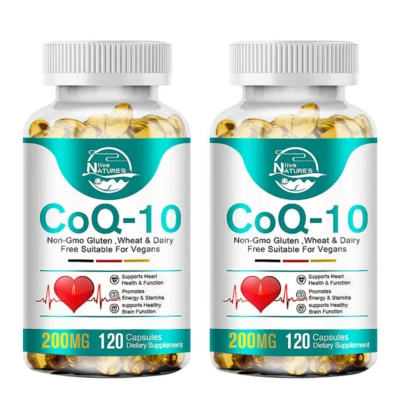 NATURE'S LIVE CoQ10 - Co Enzima Ubiquinona Pura CQ10 De Coenzima Q10 200mg 240 Cápsulas Veganas