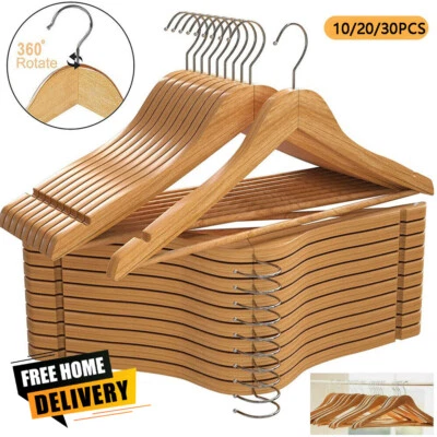 10/20/30X Wooden Hangers Suit Hangers Premium Natural Finish Cloth Coat Hangers - Image 1 of 4