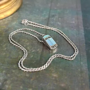 STERLING SILVER Pendant Necklace 925 Geometric Marcasite Rope Chain Mother Pearl - Picture 1 of 13