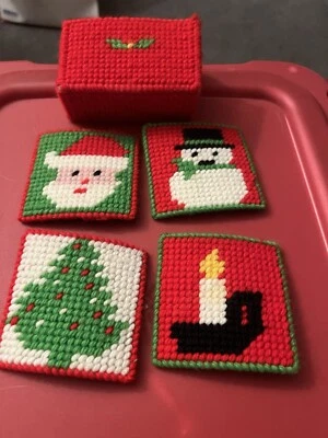Handmade Christmas Coasters Set Of 4 Santa snowman Christmas tree and candle - Image 1 of 4