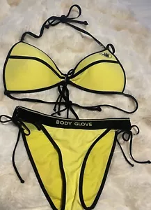 Vintage 1980's Body Glove Bikini 2 Piece Swimsuit Yellow Black Size Small Rare - Picture 1 of 8