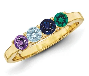 14K Solid Gold Mother's Heart Ring 2 to 6 Birthstones Family Ring, Moms jewelry - Picture 1 of 22