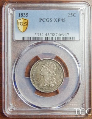 1835 CAPPED BUST QUARTER ~ PCGS GRADED XF45 ~ LOOKS AU! ~ FREE SHIPPING ~ TCC - Image 1 of 4