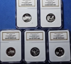 2004-S 25C 5-Coin Silver Proof State Quarter Set PF69UCAM NGC - Picture 1 of 2