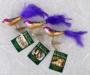 3er Set Alte Welt Weihnachten GLAS MINI LOVEBIRD ORNAMENTE Rosa Gelb Violett - Bild 1 von 1