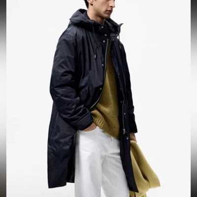 Zara Mens Fleece Parka Jacket | Detachable Lining Convertible 2in1 Size S Navy - Image 1 of 4