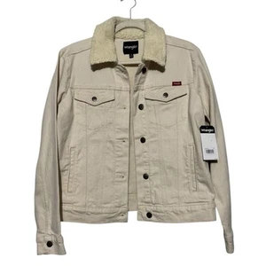 Wrangler Neu mit Etikett cremeweiß Sherpa Denim Jeans Trucker Jacke Damengröße Medium - Bild 1 von 5