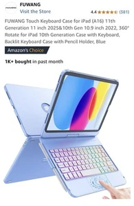 Touch Keyboard Case for iPad 11th Gen & 10th Gen, 360 Rotate, Backlight - Picture 1 of 8