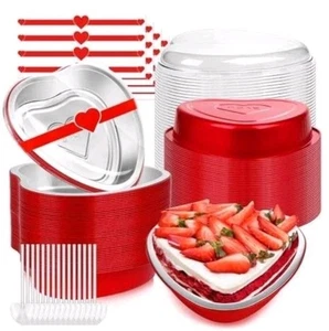 78 piezas sartenes para pasteles en forma de corazón de San Valentín rojas mini papel de aluminio, tapas, cucharas - Imagen 1 de 2