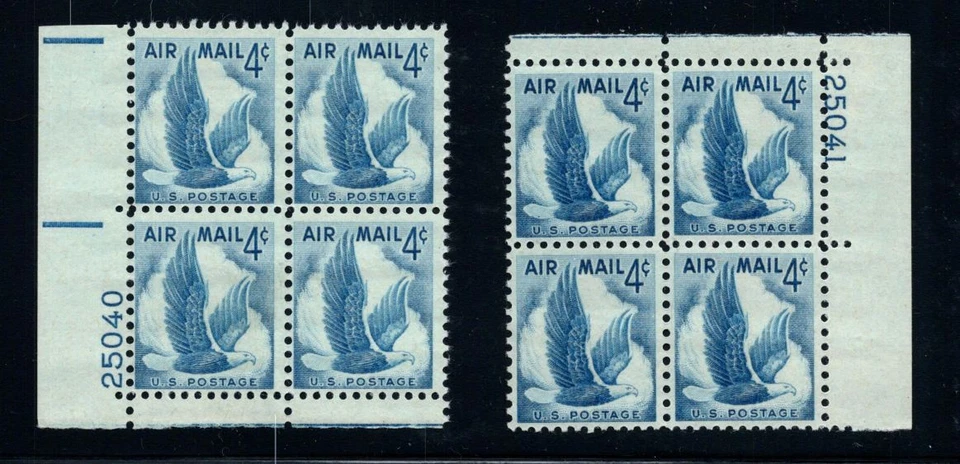 1954 Airmail eagle Sc C48 MNH 4c plate blocks rarest numbers Durland $14 (3 - Image 1 of 1