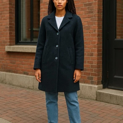 Abrigo largo Jones New York negro mezcla de acetato de piel sintética para mujer talla 6” Foto 1 de 4