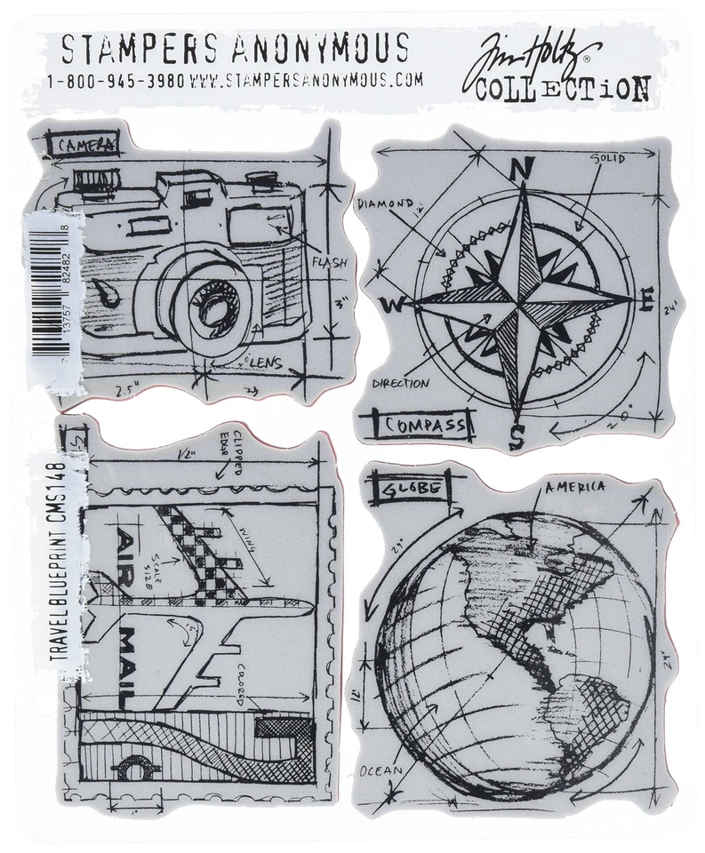 Набор резиновых штампов Stampers Anonymous Tim Holtz Cling, дорожный чертеж 7x8,5 дюйма - Изображение 1 из 1