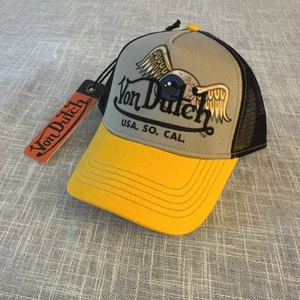Von Dutch Trucker Hat SnapBack Gray Yellow Black Flying Eye Embroidered NWT - Picture 1 of 16