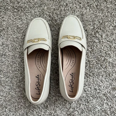 Женские мокасины Lifestride кремовые с золотой фурнитурой размер 8,5 - Изображение 1 из 4