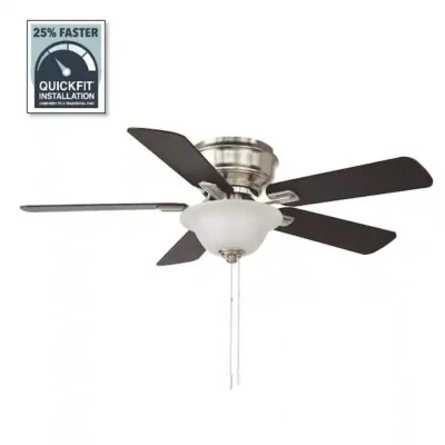 Hampton BayHawkins III 44” LED Indoor Brushed Nickel Ceiling Fan With Light - Image 1 of 2