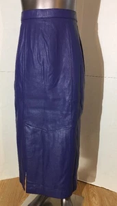 Shalmay Paris Vintage 80's Blue Leather Mid-calf Side Slit Skirt Size 9/10NICE! - Picture 1 of 9
