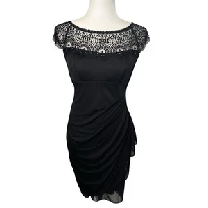 XScape Black Beaded Neckline Dress Size 6 Black Jersey Stretch LBD Cocktail - Picture 1 of 7
