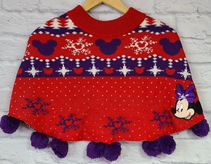 Disneyland Hong Kong Minnie Mouse Sweater Poncho Girls Small Medium Red Purple - Picture 1 of 5