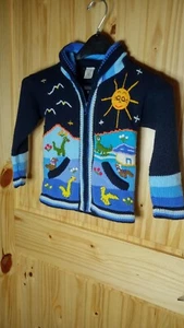 Lucy Iburg Childs Size 6 Sweater Colorful Zipper Hood 2 Pockets  - Picture 1 of 14