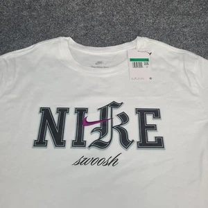 Nike Shirt Mens Extra Large White Black Script Purple Embroidered Swoosh Tee XL - Picture 1 of 11