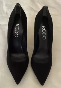 Rodo Black Suede Heels, Size 37 (6 1/2) - New - Picture 1 of 7