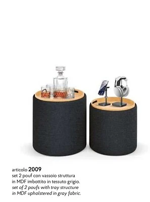 Puff contenitore e Tavolino Nero/Legno - Immagine 1 di 3