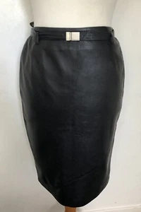 KAREN MILLEN - Soft REAL LEATHER Straight Skirt BLACK Size 10/12 - Picture 1 of 8