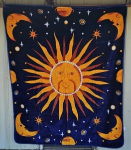 SUN MOON AND STARS PLANET CELESTIAL UNIVERSE SPACE QUEEN SIZE BLANKET BEDSPREAD - Picture 1 of 2