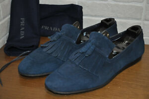 Authentic Pre-Owned Prada Blue Suede Tassel Loafer,UK10/US11