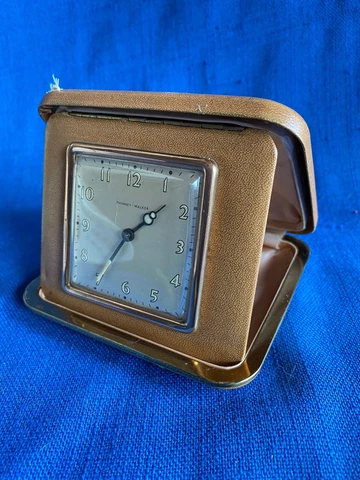 Phinney Walker Traveling Wind Up Clock Vintage Brown Tan Art Deco Radium Dial Cover