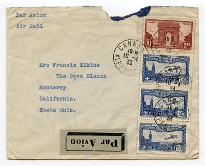 1933 France Airmail Cover to USA - Image 1 of 3