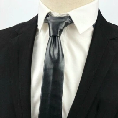 Corbata de cuello negra piel de cordero genuina hombres reales elegante ropa de fiesta cuero boda Foto 1 de 3