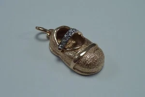 14K Yellow Gold Baby Shoe Pendant With Diamonds - Picture 1 of 4