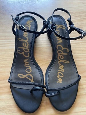 Sam Edelman Isle 凉鞋女式 7 码黑色皮革方跟绑带鞋头环 — 第 1/4 张图片