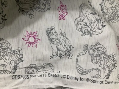 Disney Princess Sketch Fabric Springs Creative Cotton Gray 60x18” Rapunzel Ariel - Image 1 of 2