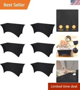 6 Pack Black Fitted Spandex Table Covers - 6Ft Stretch Tablecloths for 6 Foot... - Picture 1 of 8