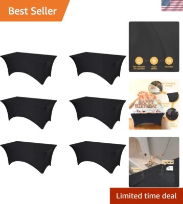 6 Pack Black Fitted Spandex Table Covers - 6Ft Stretch Tablecloths for 6 Foot... - Image 1 of 4