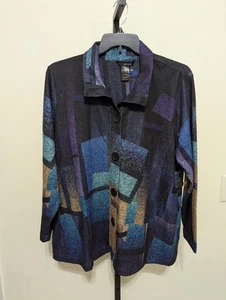 Ali Miles Women's Multicolored Geometric Print Soft Pockets Button Tunic Top XL - Picture 1 of 10